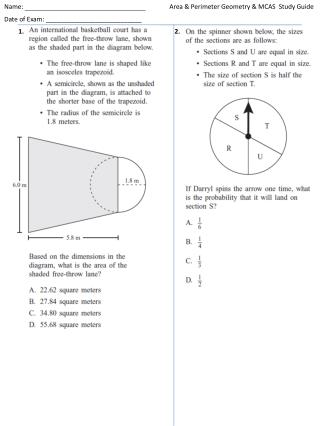 Name:			 Area &amp; Perimeter Geometry &amp; MCAS Study Guide