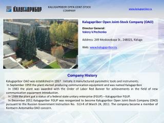 KALUGAPRIBOR OPEN JOINT-STOCK COMPANY