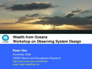 Wealth from Oceans Workshop on Observing System Design