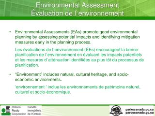 Environmental Assessment Évaluation de l`environnement