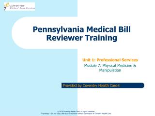 Pennsylvania Medical Bill Reviewer Training
