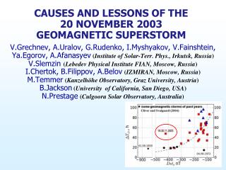 CAUSES AND LESSONS OF THE 20 NOVEMBER 2003 GEOMAGNETIC SUPERSTORM