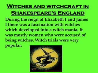 Witches and witchcraft in Shakespeare's England