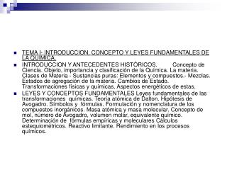 TEMA I- INTRODUCCION. CONCEPTO Y LEYES FUNDAMENTALES DE LA QUIMICA.
