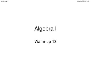 Algebra I