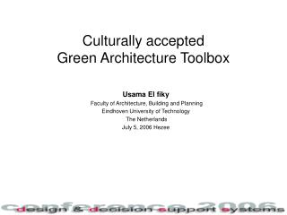 Culturally accepted Green Architecture Toolbox