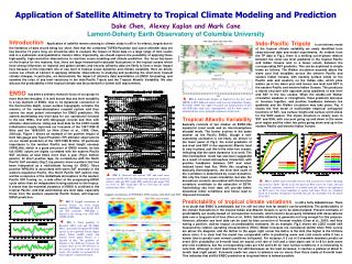 Application of Satellite Altimetry to Tropical Climate Modeling and Prediction