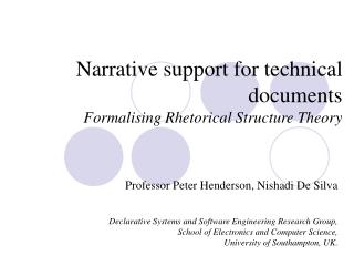 Narrative support for technical documents Formalising Rhetorical Structure Theory