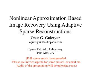 Nonlinear Approximation Based Image Recovery Using Adaptive Sparse Reconstructions