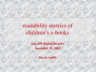 readability metrics of children’s e-books