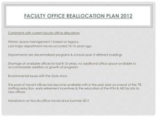 Faculty Office Reallocation Plan 2012