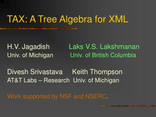 TAX: A Tree Algebra for XML