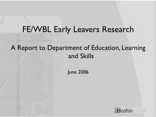 FE/WBL Early Leavers Research