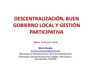 DESCENTRALIZACIÓN, BUEN GOBIERNO LOCAL Y GESTIÓN PARTICIPATIVA