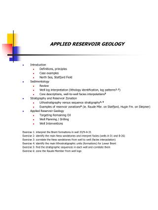 APPLIED RESERVOIR GEOLOGY