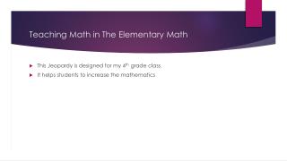 Teaching Math in The Elementary Math