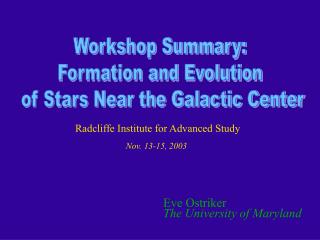 Workshop Summary: Formation and Evolution of Stars Near the Galactic Center