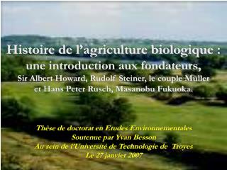 Thèse de doctorat en Etudes Environnementales Soutenue par Yvan Besson