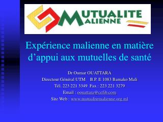 Expérience malienne en matière d’appui aux mutuelles de santé