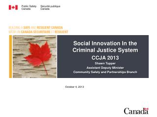 Social Innovation In the Criminal Justice System CCJA 2013 Shawn Tupper Assistant Deputy Minister