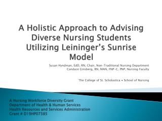 A Holistic Approach to Advising Diverse Nursing Students Utilizing Leininger’s Sunrise Model