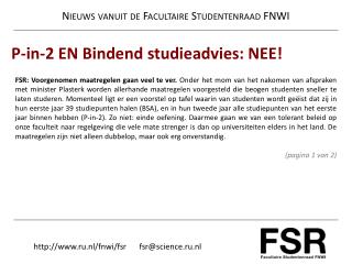 Nieuws vanuit de Facultaire Studentenraad FNWI