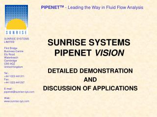 SUNRISE SYSTEMS PIPENET VISION