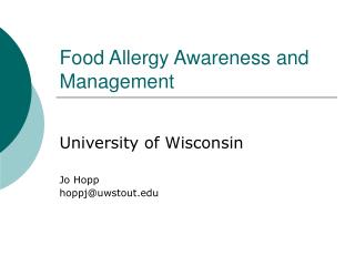 Food Allergy Awareness and Management