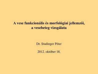 A vese funkcionális és morfológiai jellemzői, a vesebeteg vizsgálata Dr. Studinger Péter
