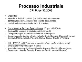 Processo industriale CPI D.lgs 30/2005