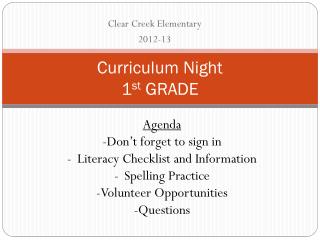 Curriculum Night 1 st GRADE