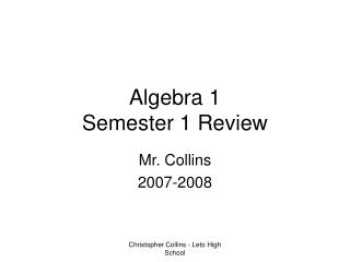 Algebra 1 Semester 1 Review