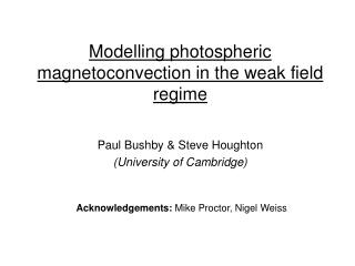 Modelling photospheric magnetoconvection in the weak field regime