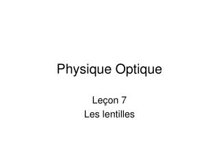 Physique Optique