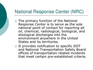 National Response Center (NRC)