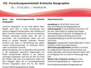 Wozu eine Forschungswerkstatt Kritische Geographie?