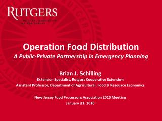 Operation Food Distribution A Public-Private Partnership in Emergency Planning