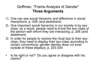 Goffman, “Frame Analysis of Gender” Three Arguments