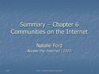 Summary – Chapter 6 Communities on the Internet