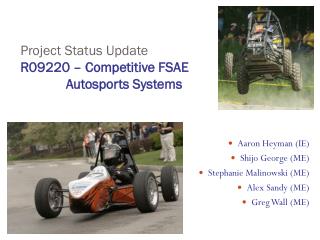 Project Status Update R09220 – Competitive FSAE Autosports Systems