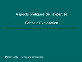 Aspects pratiques de l’expertise Pertes d’Exploitation