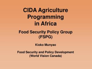 CIDA Agriculture Programming in Africa