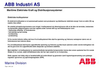 Maritime Elektriske Kraft og Distribusjonssystemer