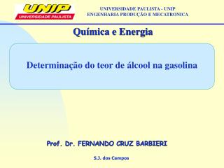 Determinação do teor de álcool na gasolina