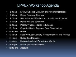 LPVEx Workshop Agenda