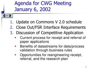 Agenda for CWG Meeting January 6, 2002