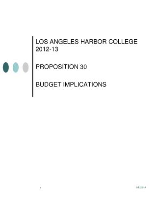 LOS ANGELES HARBOR COLLEGE 2012-13 PROPOSITION 30 BUDGET IMPLICATIONS