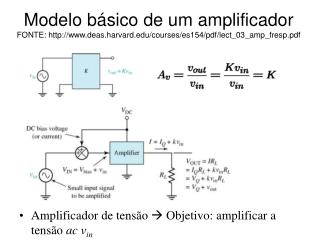 Amplificador de tensão  Objetivo: amplificar a tensão ac v in