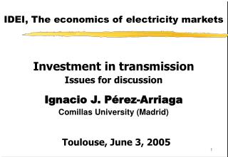 IDEI, The economics of electricity markets