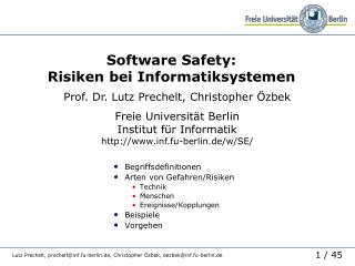 Software Safety: Risiken bei Informatiksystemen